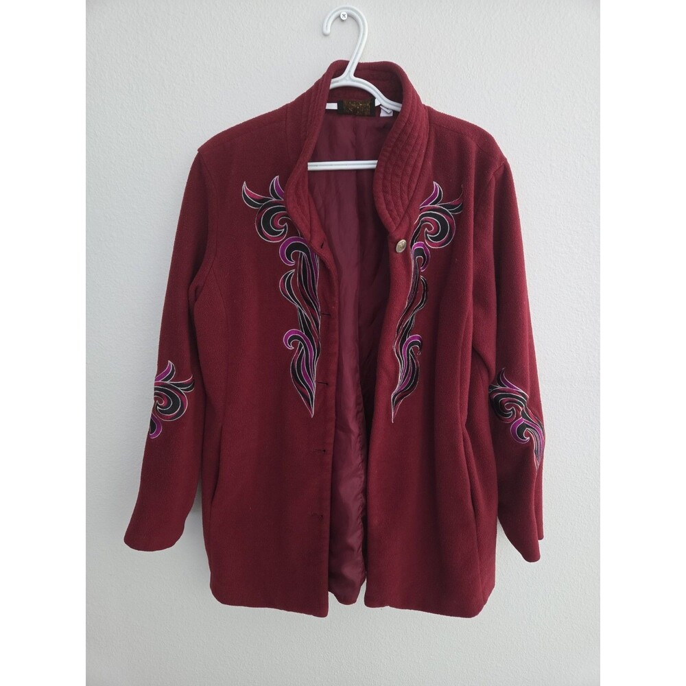 Bob Mackie Wearable Art Embroidered Fleece Jacket Size M Only Has 2 Buttons